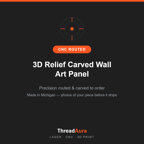 3D Relief Carved Wall Art Panel — CNC routed, made to order by ThreadAura