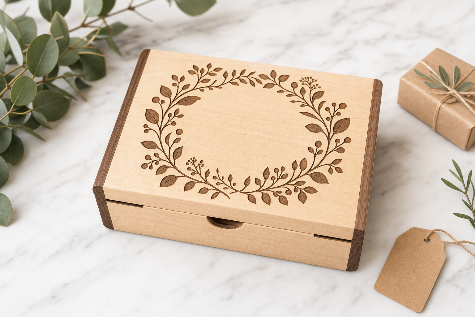 Personalized laser-engraved wooden keepsake box