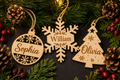 Personalized Wood Ornaments — laser-engraved holiday ornaments