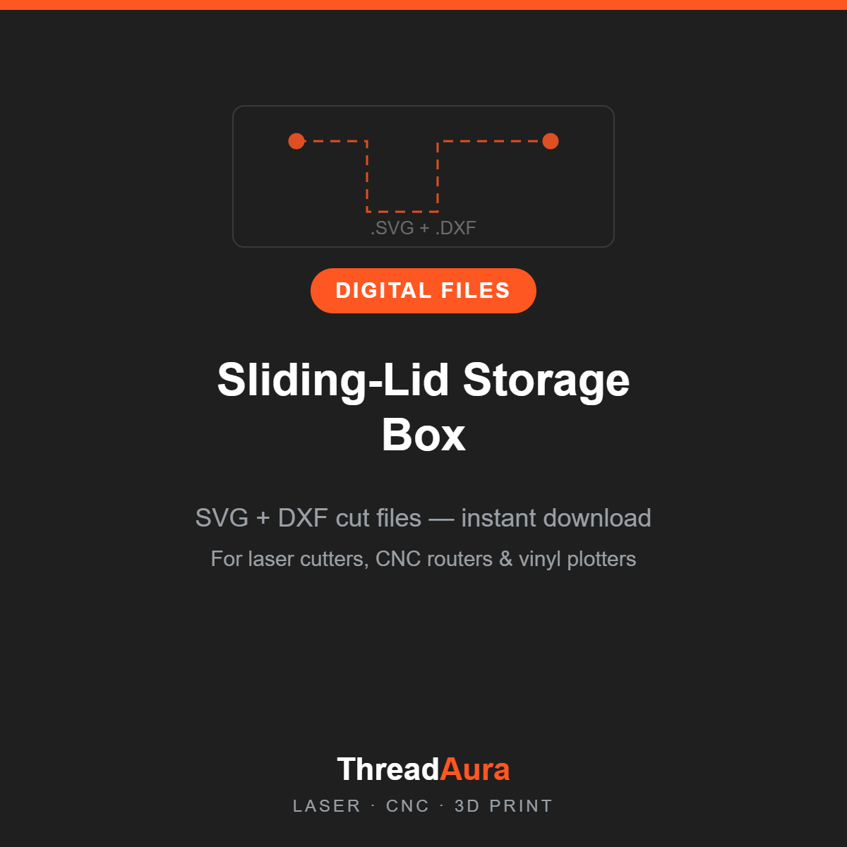 Sliding-Lid Storage Box — SVG & DXF Cut Files — ThreadAura digital cut file preview