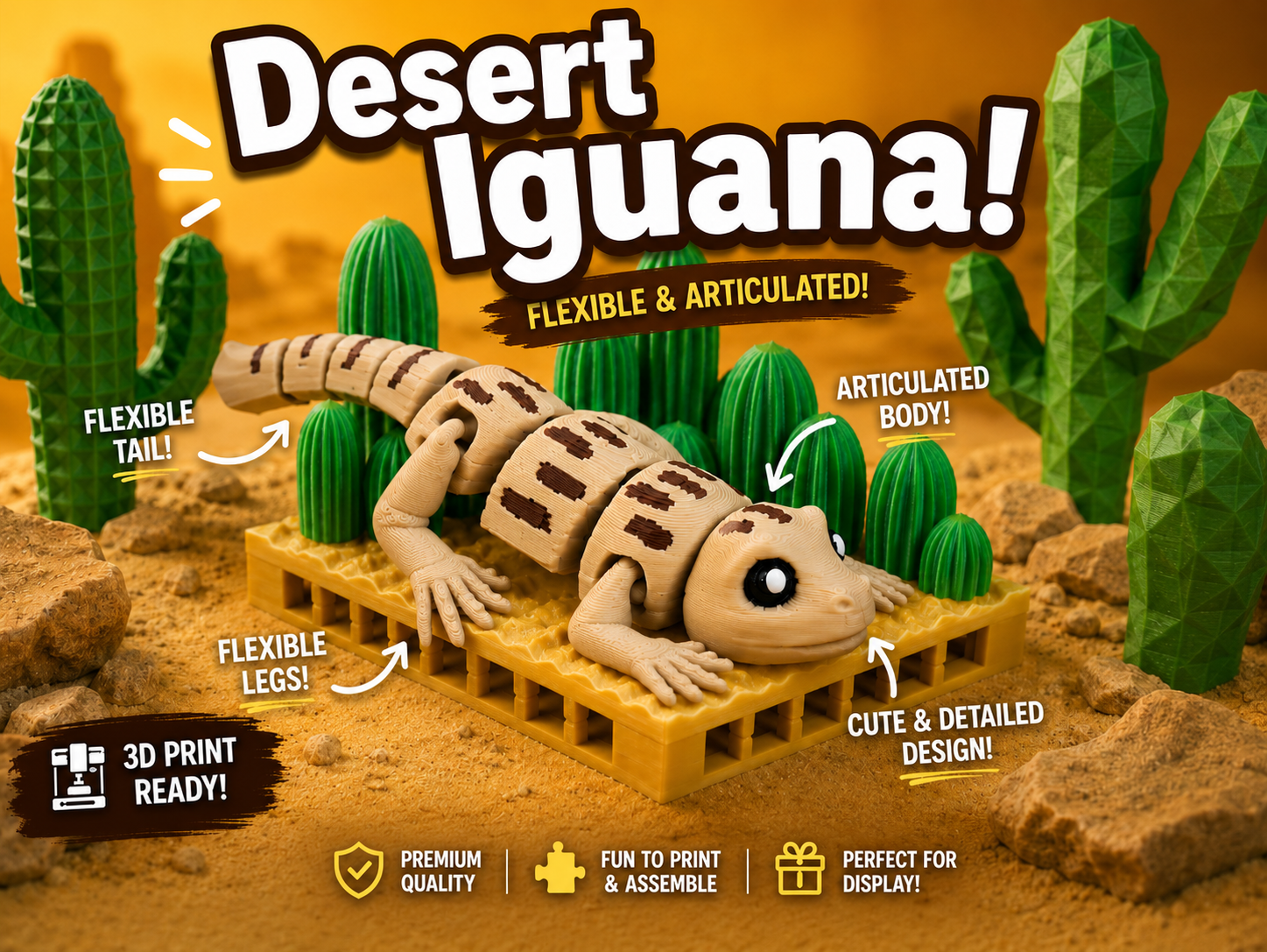 Desert Iguana Articulated Flexi Lizard Figure | Print in Place | No Supports
