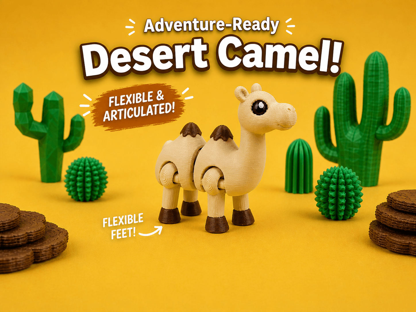 Flexi Camel Articulated Desert Animal Figure | Print in Place | No Supports