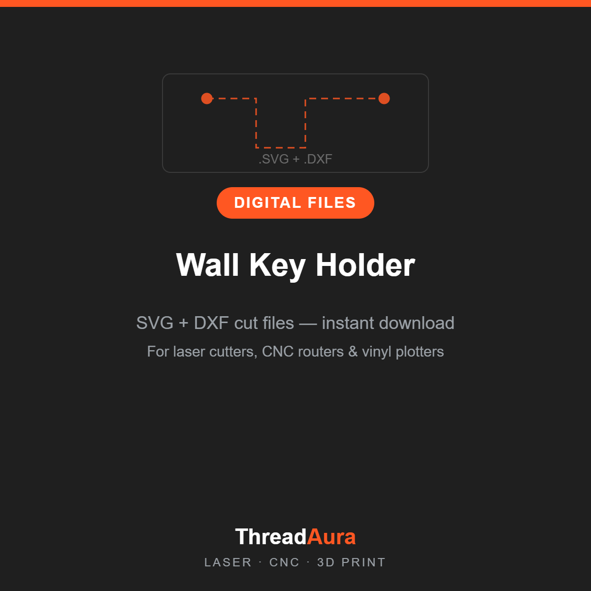 Wall Key Holder — SVG & DXF Cut Files — ThreadAura digital cut file preview