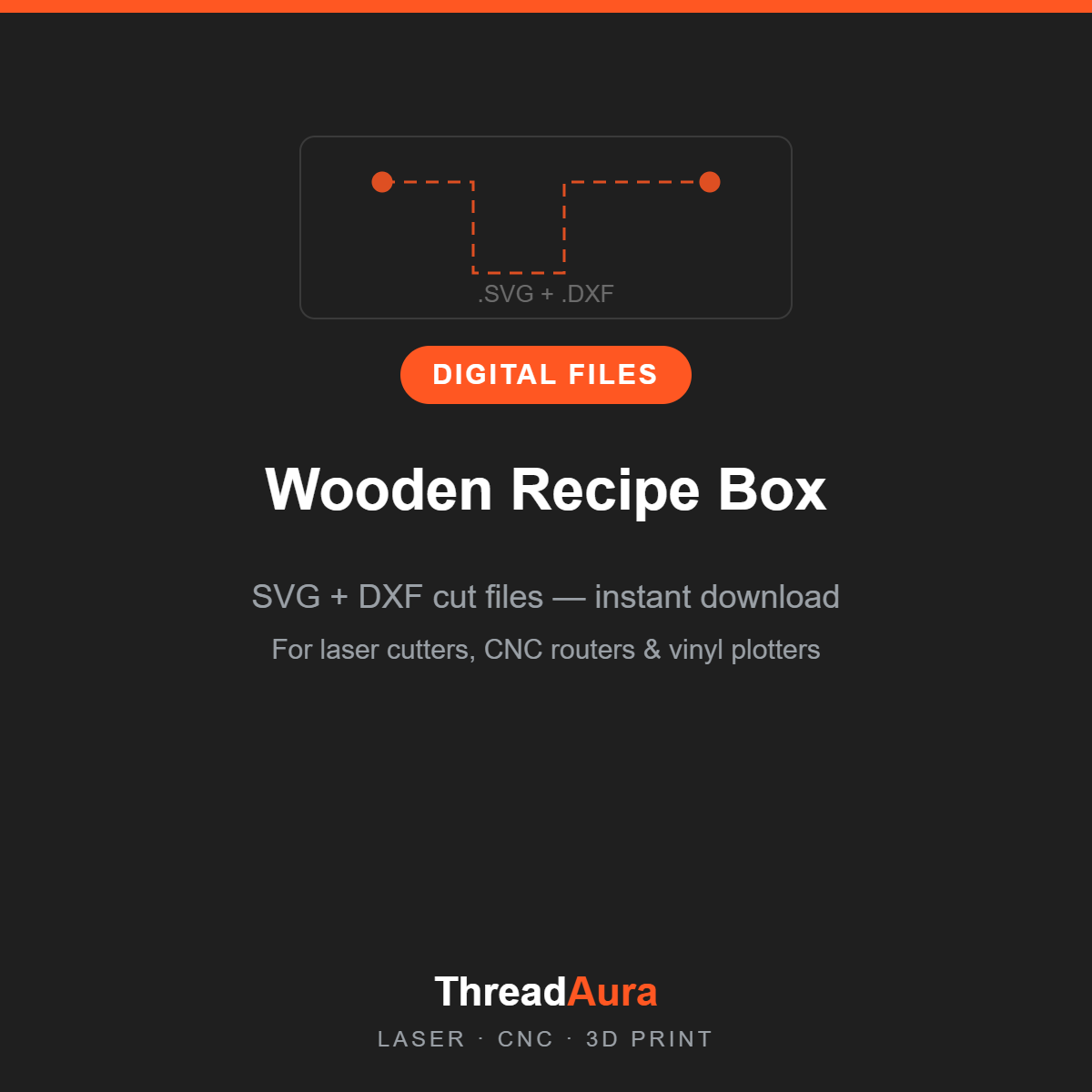 Wooden Recipe Box — SVG & DXF Cut Files — ThreadAura digital cut file preview